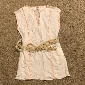 MWT Tory Burch Short Tunic W Handmade Macrame Belt Orange Contrast Stitch XS